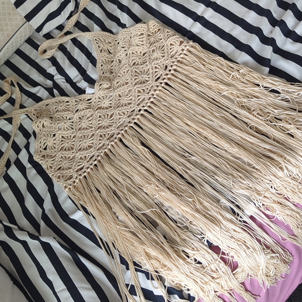 forever 21 knit halter bralette top long fringe